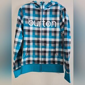 Burton Dryride Full Zip Hoodie Jacket Blue Plaid Fleece Lined Women’s Medium